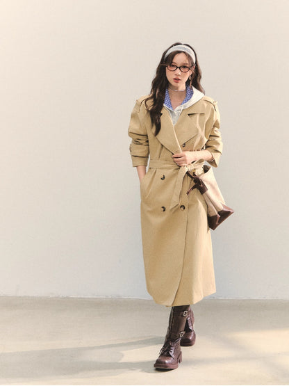 Embroidered Lapel KhakiTrench Coat