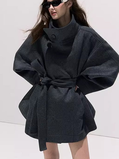 Heavyweight Wool Stand-Collar Short Coat