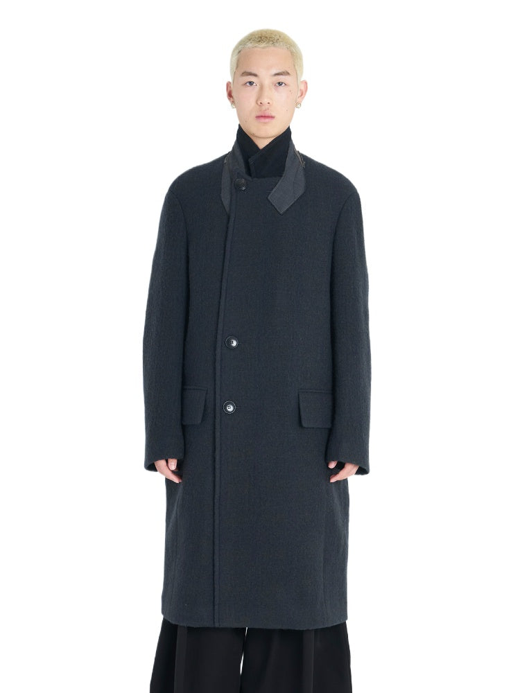 Dark Green &amp; Gray Multi-Collar Woolen Coat