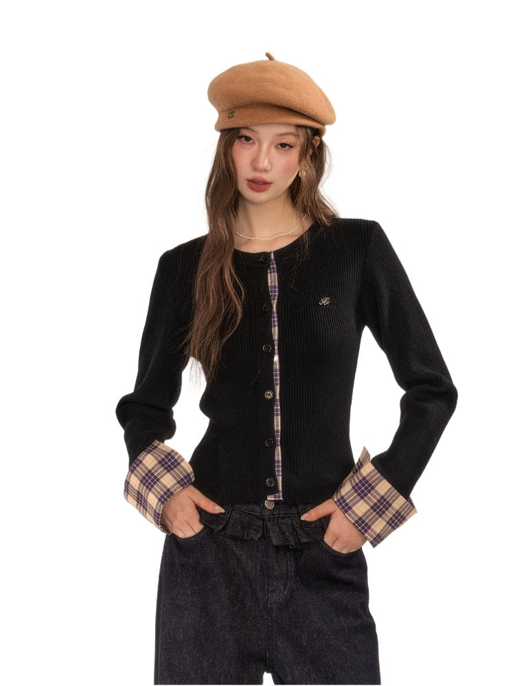 Vintage Plaid Spliced Cardigan