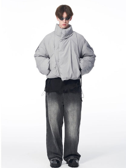 B7 Pleated Logo Printed Cropped Puffer Jacket