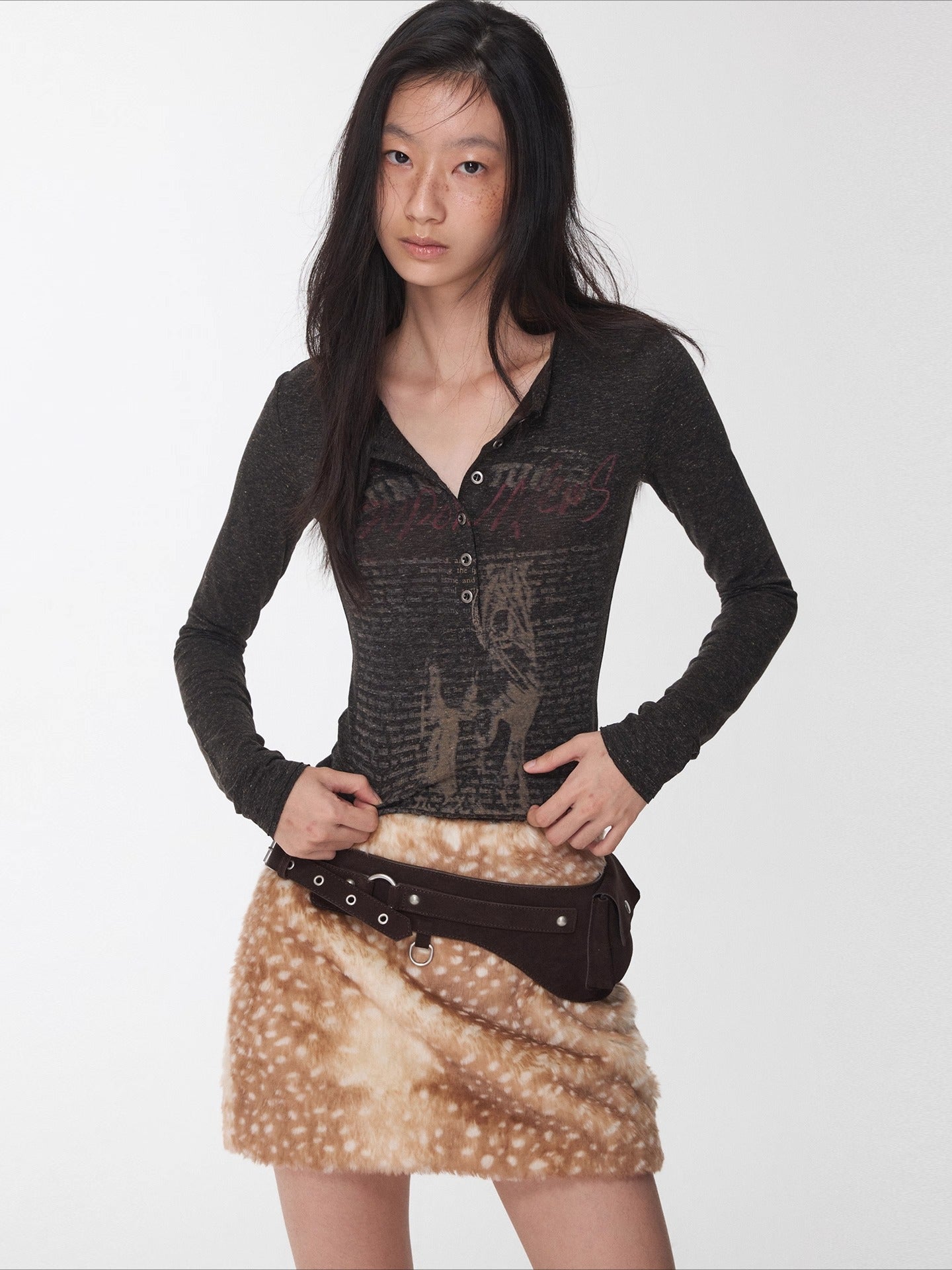 Vintage Deer Print Faux Fur Skirt