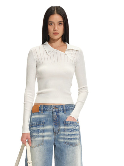 Classic Asymmetric-Collar Knit Crewneck