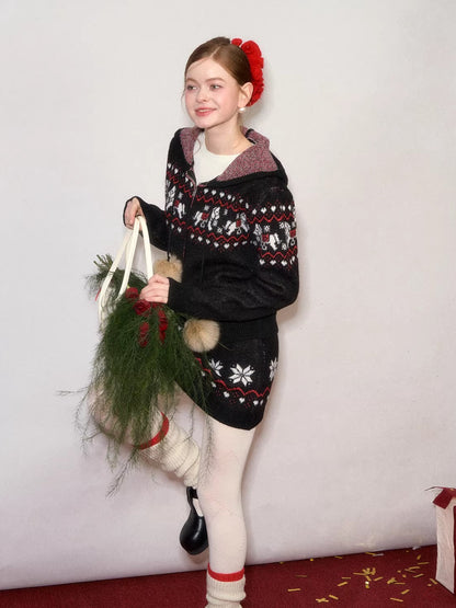 Hooded Knit Cardigan &amp;  Mini Skirt Two-Piece Set