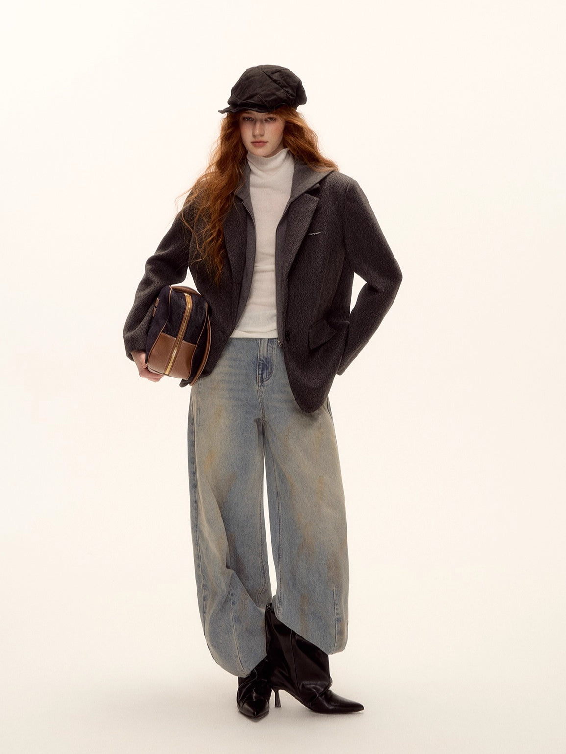 Grey Layered Wool-Blend Hoodie Blazer