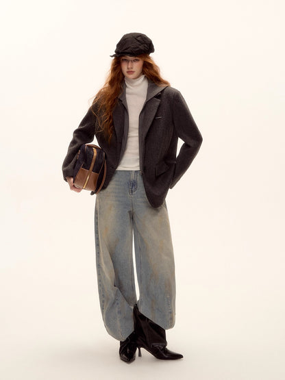 Grey Layered Wool-Blend Hoodie Blazer