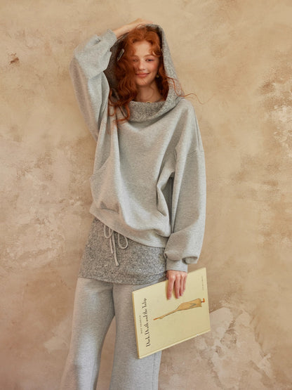 Grey Off-Shoulder Sweatshirt &amp; Flared Pants Two-Piece Set