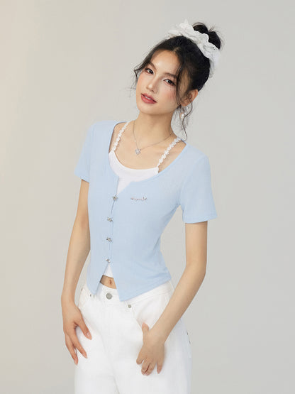 Faux Two-Piece Tencel Blouse