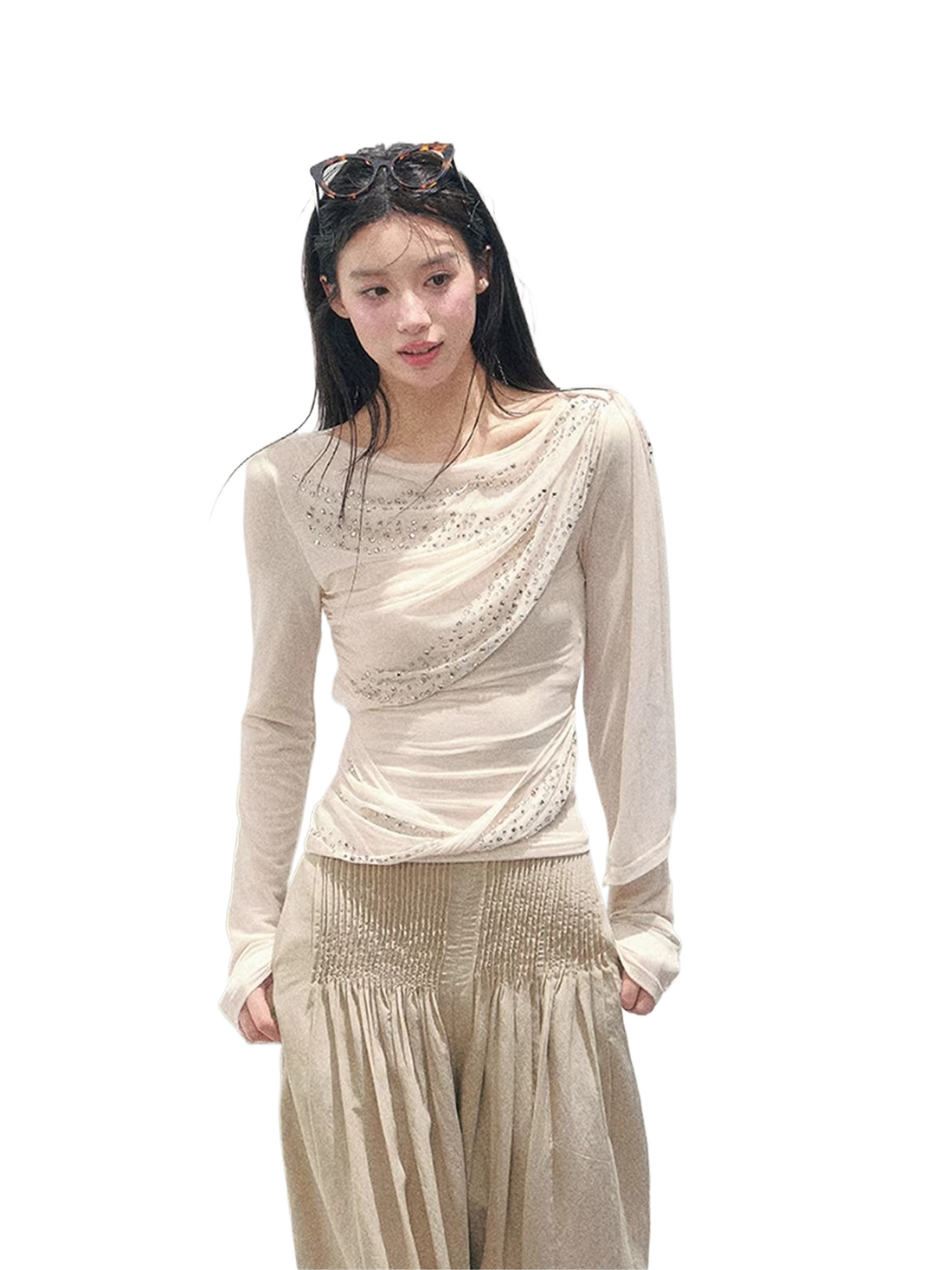 She Kissed Frost Rhinestone Sheer Top