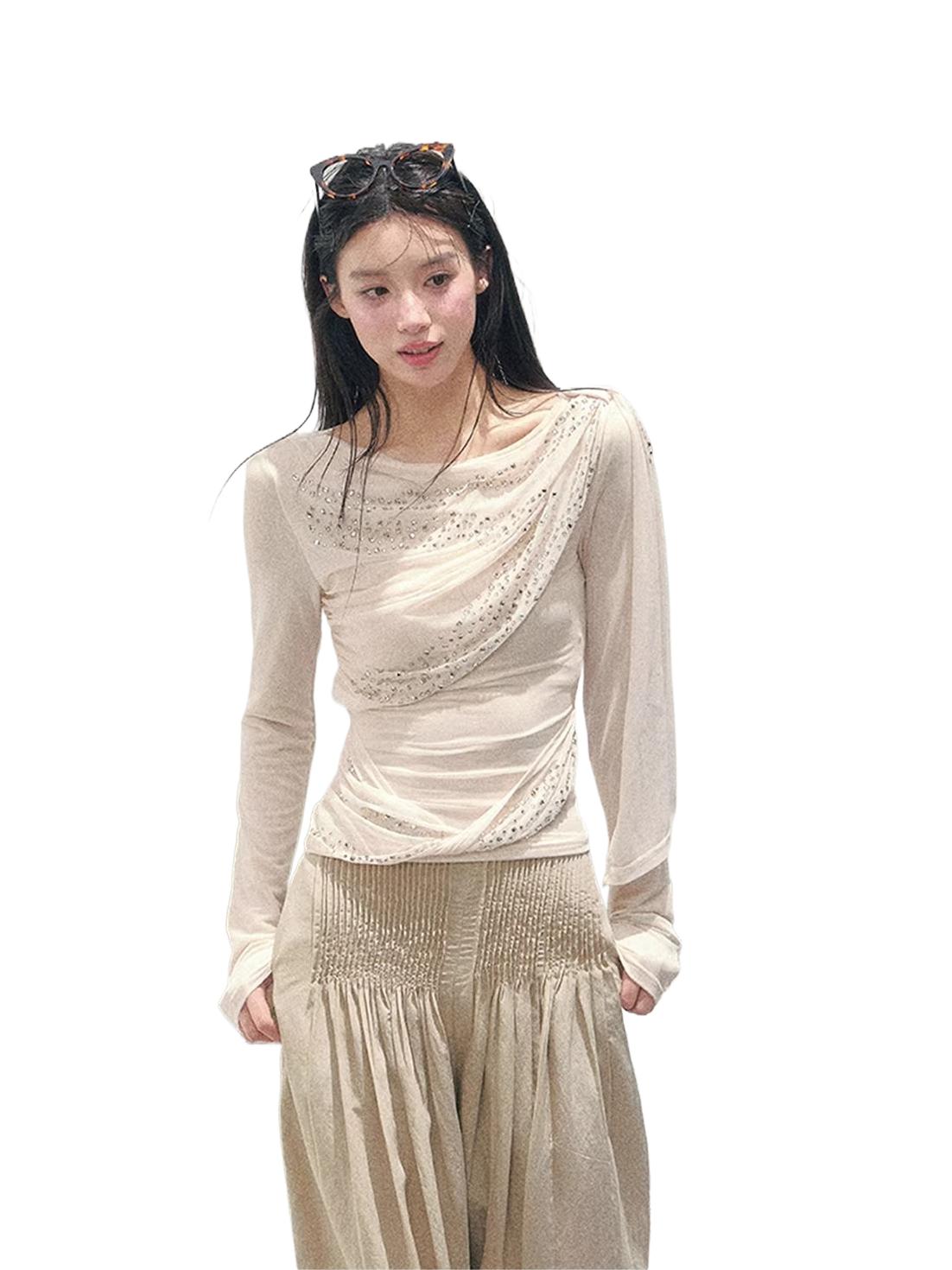 She Kissed Frost Rhinestone Sheer Top