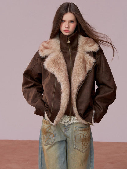 Faux Fur Collar Padded Two-in-One Jacket