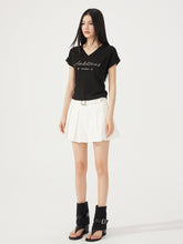 V-neck Waist-cinching Rhinestone Tee - CHINASQUAD