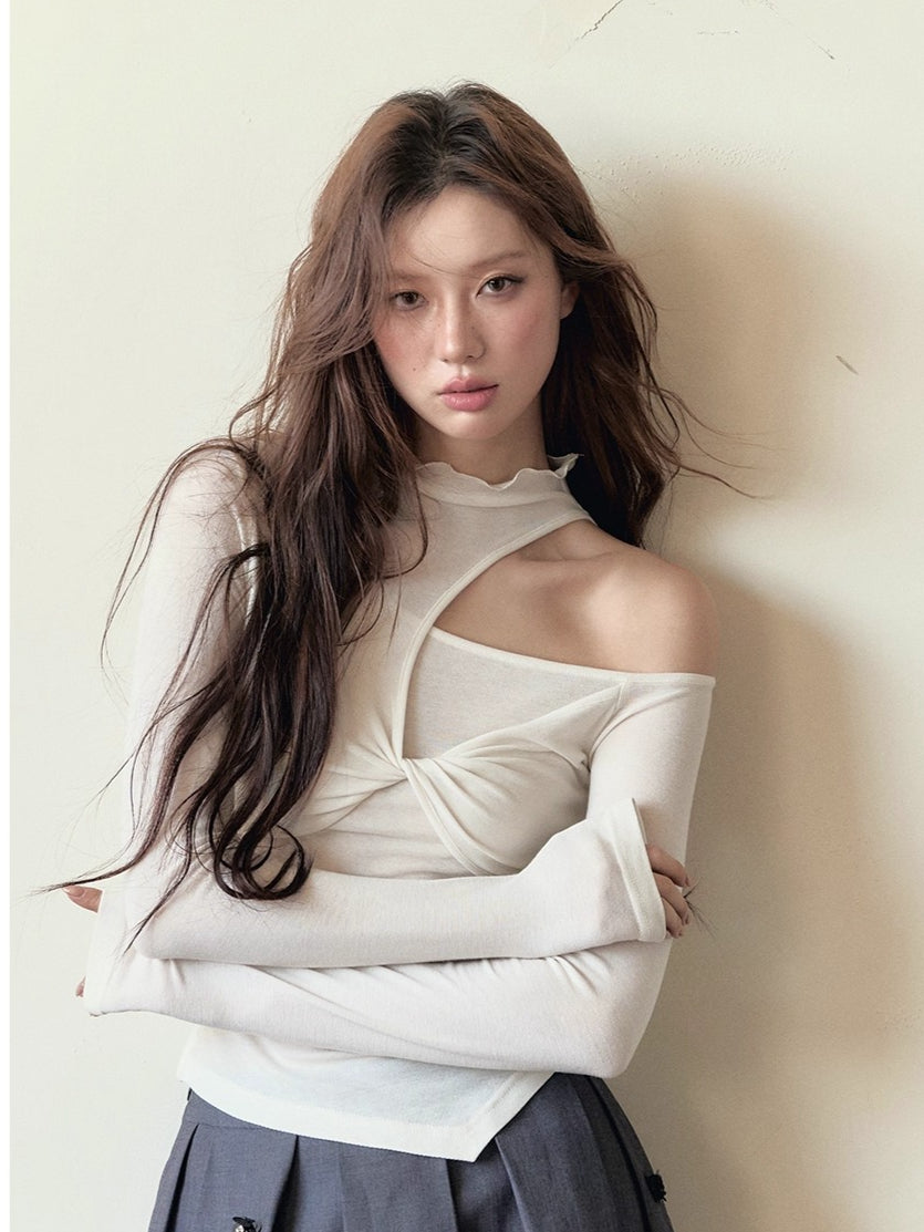 Cut-Out Tencel Long Sleeve T-shirt