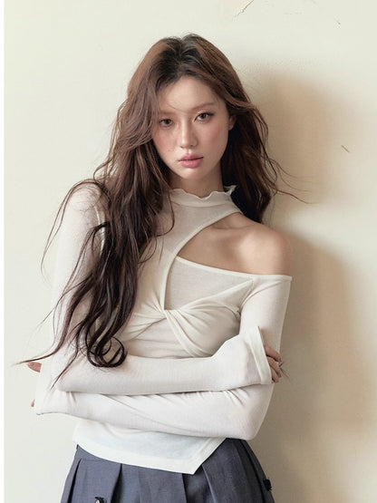 Cut-Out Tencel Long Sleeve T-shirt