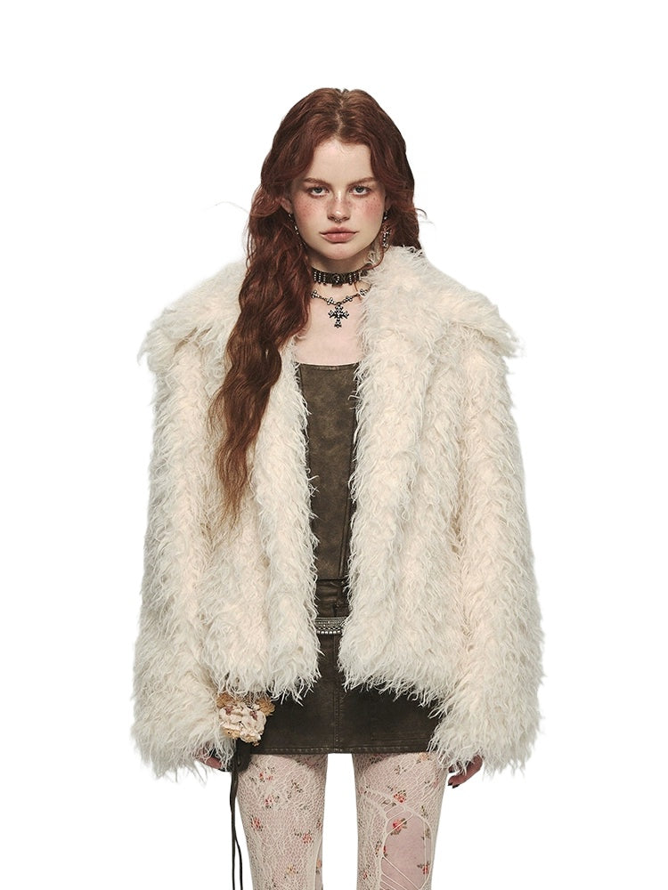 Furry Long Collar Faux Fur Coat