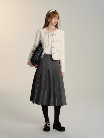 Gray Butterfly Bow Sequin Pleated Skirt