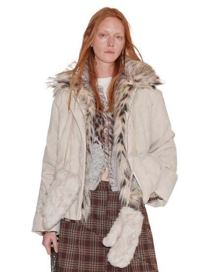 Shearling-Trimmed Suede Patchwork Down