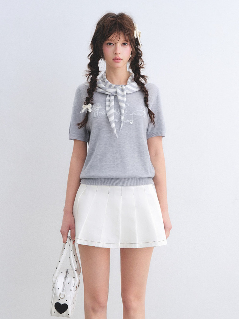 Wool-Blend Jacquard Knit Tee &amp; Striped Shoulder Set
