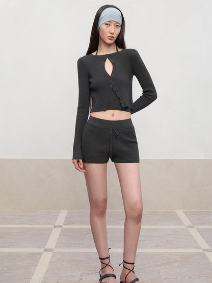 Hollow Spun Long-Sleeve Knit Cardigan