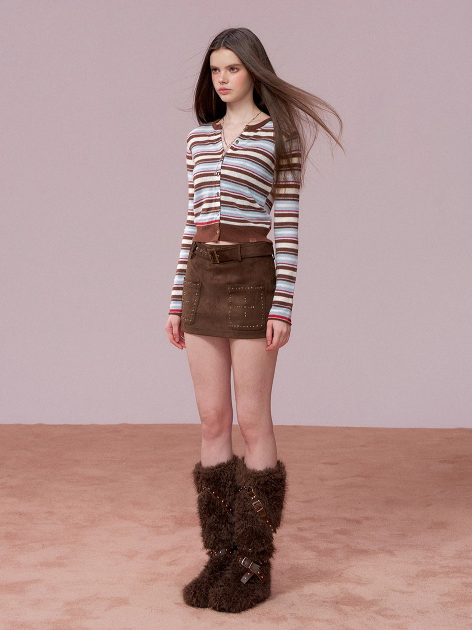 Contrast Striped Wool-Blend Knit Cardigan