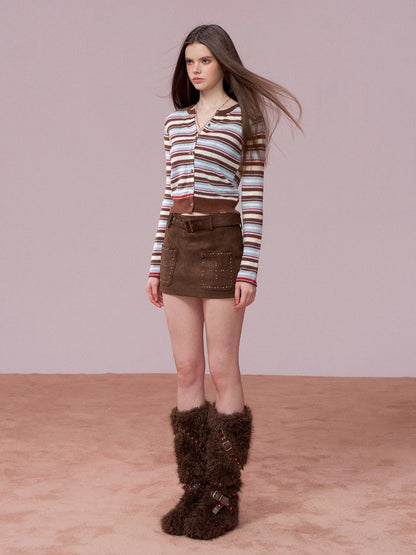 Contrast Striped Wool-Blend Knit Cardigan