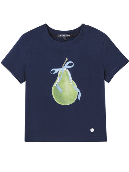Pearl Bow Fruity Slim-fit Short Sleeve T-shirt - CHINASQUAD