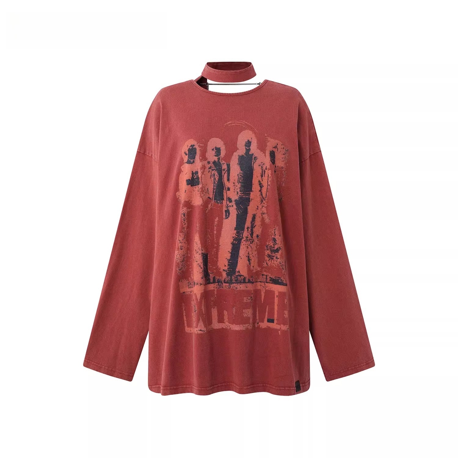 Washed Portrait Print Long Sleeve T-Shirt