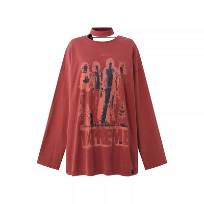 Washed Portrait Print Long Sleeve T-Shirt