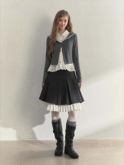 Sailor Collar Academia Style Layered Knit Blouse