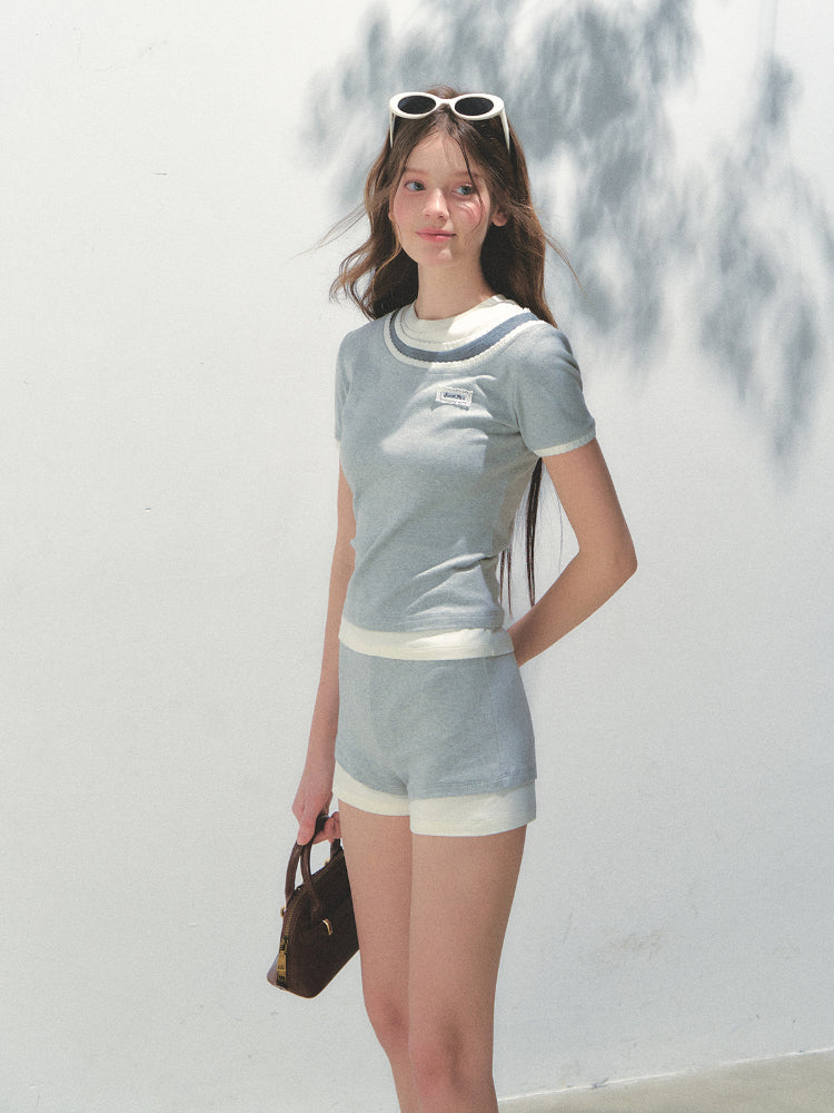 Fake Three-Piece Short-Sleeve T-Shirt &amp; Shorts Set