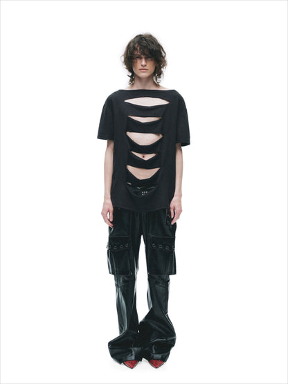 Laser-Burn Punk Graphic Oversized T-Shirt