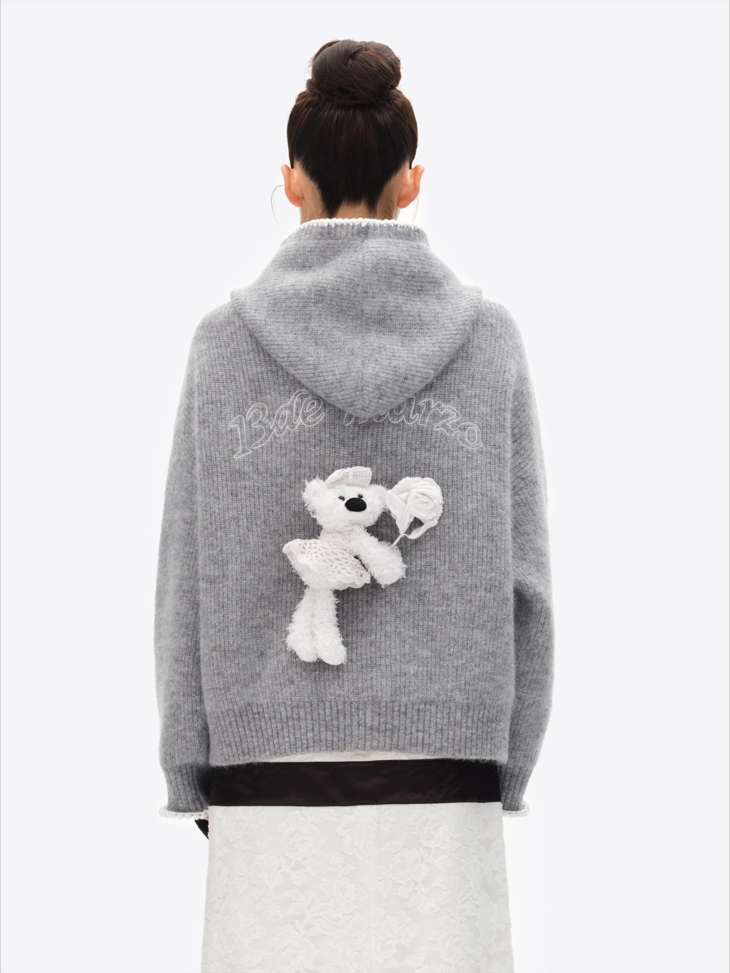 Crochet-Trim Knit Hoodie