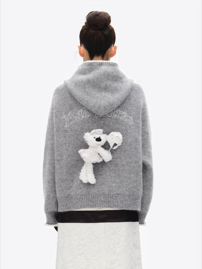 Crochet-Trim Knit Hoodie