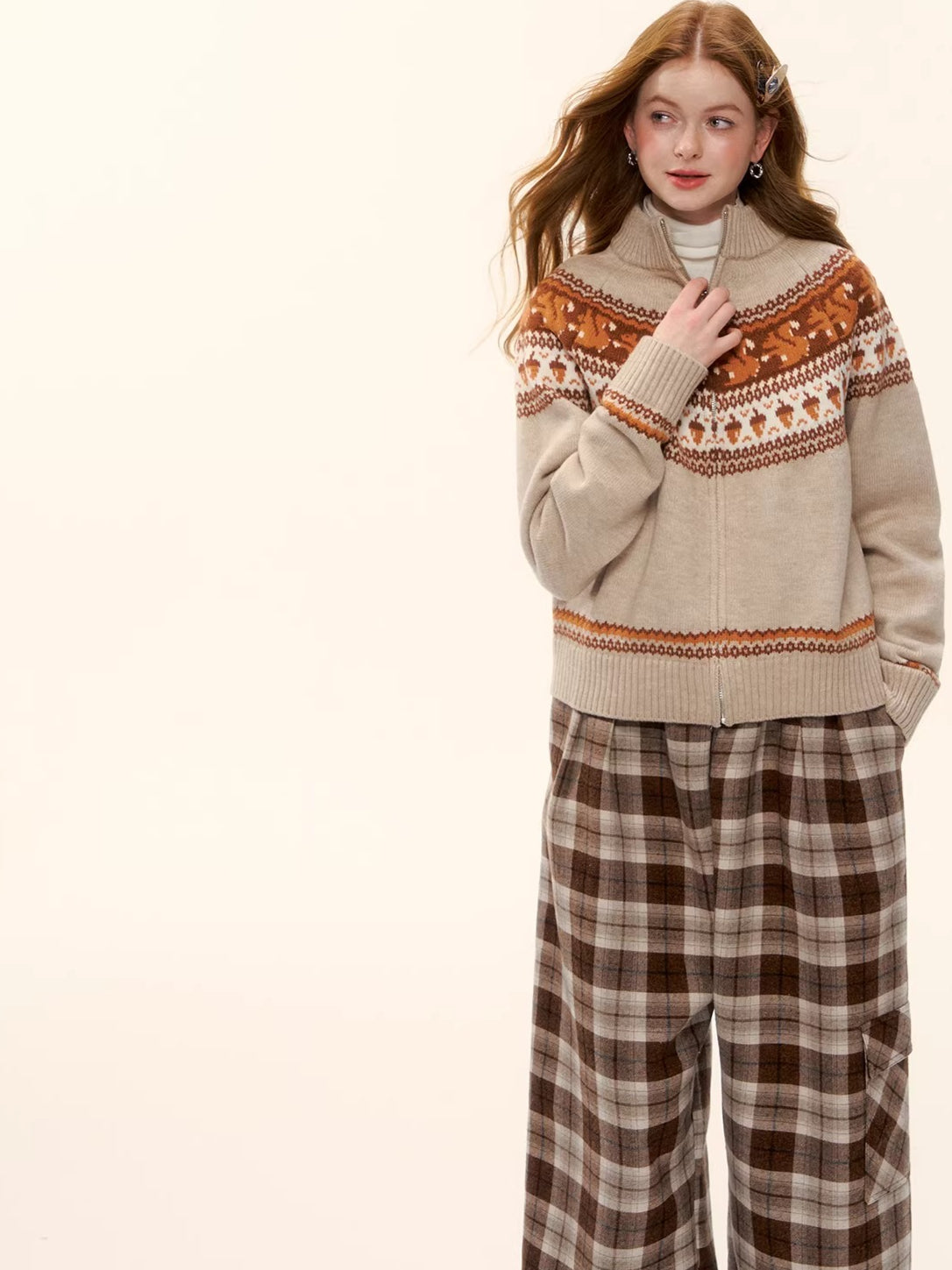 Zip-Up Wool-Blend Knit Cardigan