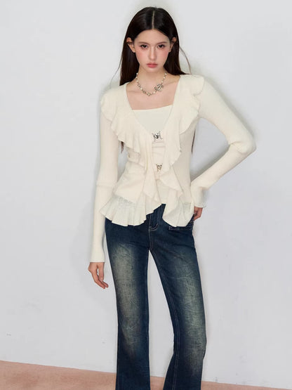 Faux Ruffle Detail Layered Knit Top