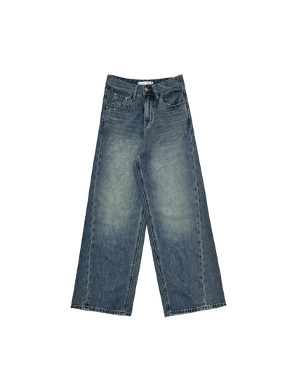 Washed High-Waist Slim Wide-Leg Jeans