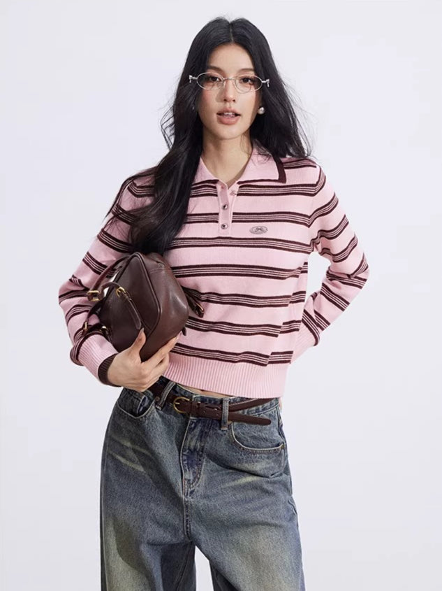 Collegiate Stripe Polo Knit Sweater