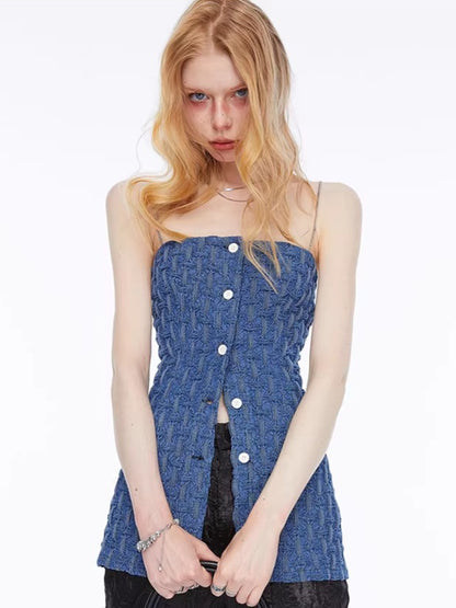 Vintage Ruched Denim Bandeau Camisole