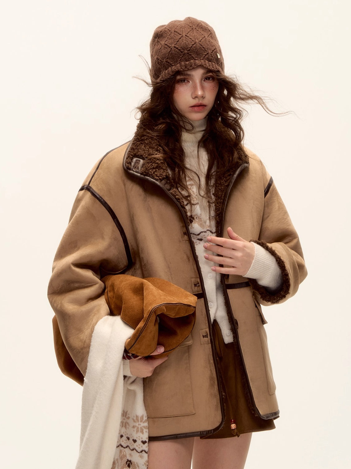 Reversible Faux Suede Shearling Jacket