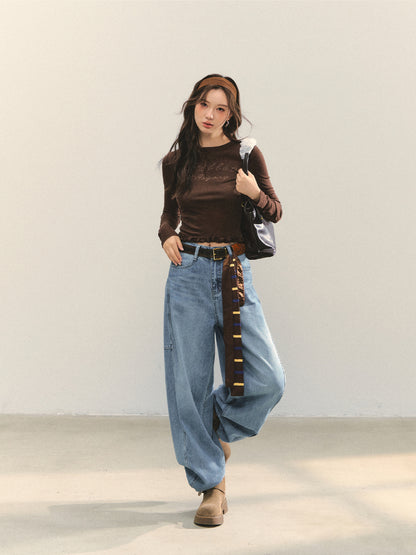 Ruffle Hem and Printed Splicing Cropped T-Shirts - CHINASQUAD