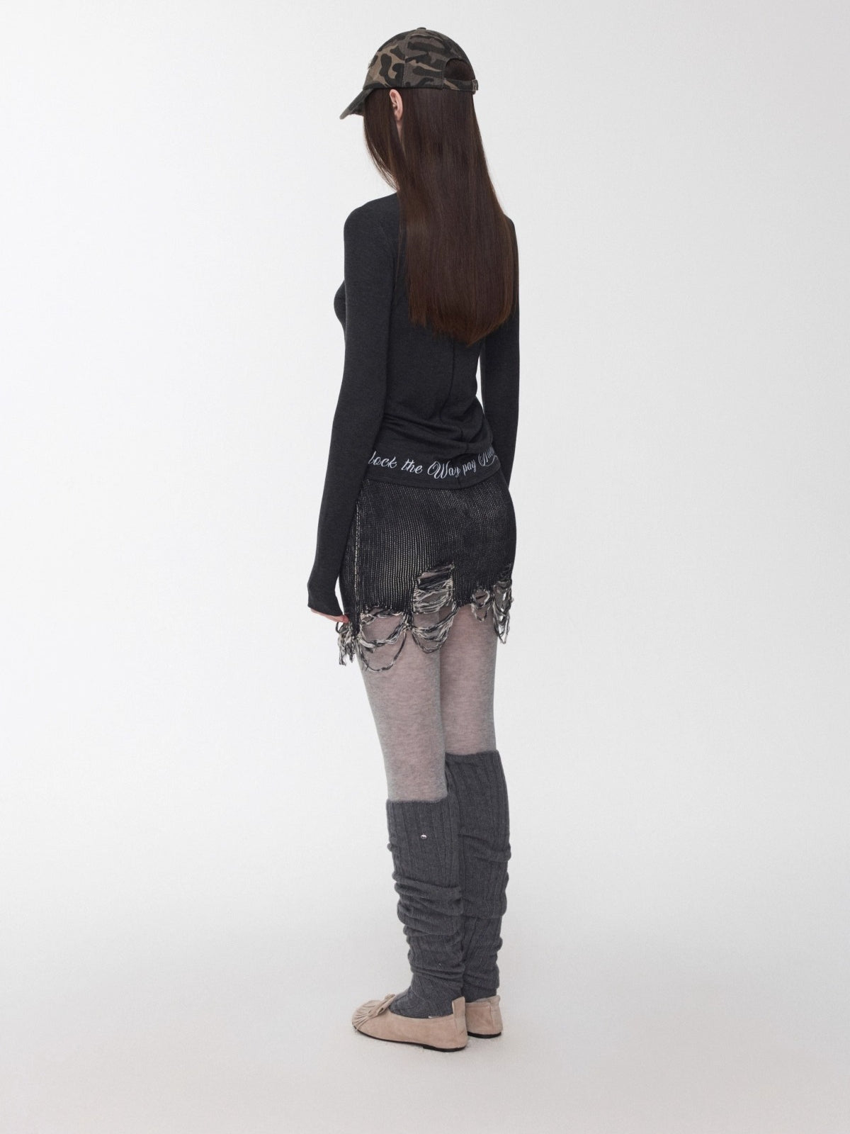 Basic Round-Neck Letter Print Semi-Sheer T-Shirt