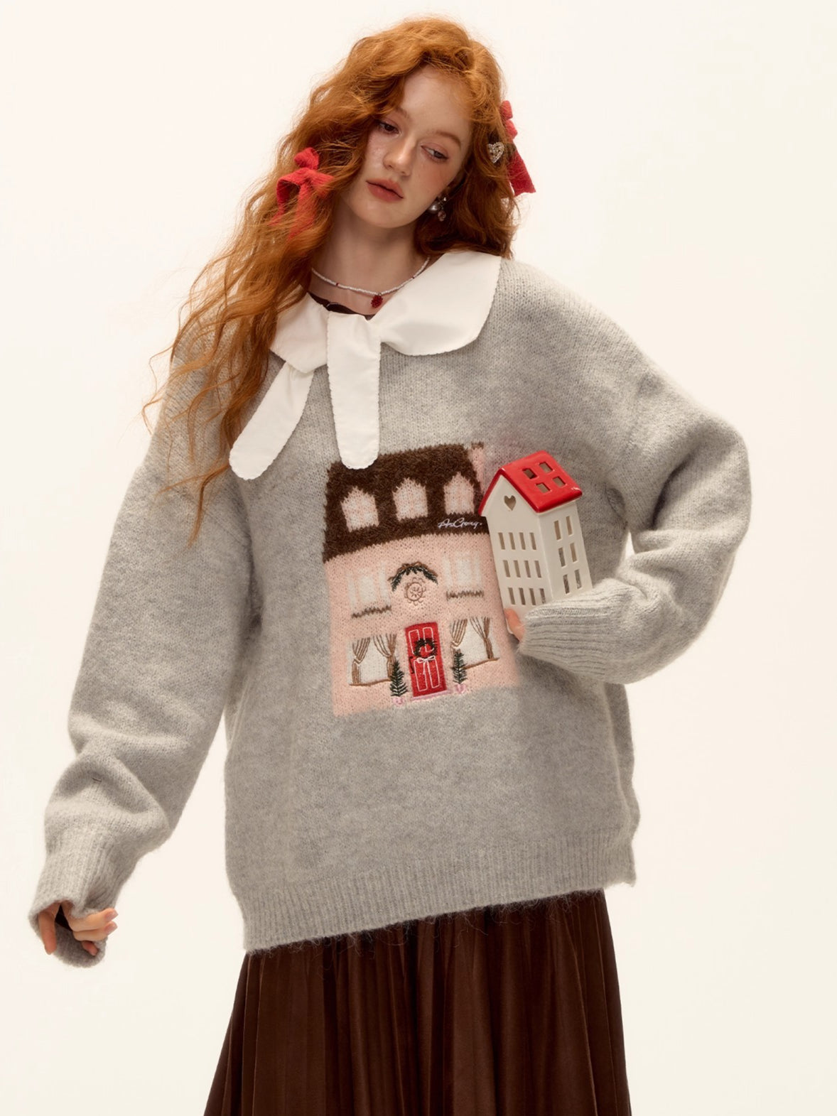 Wool Blend Embroidered Jacquard Knit Sweater