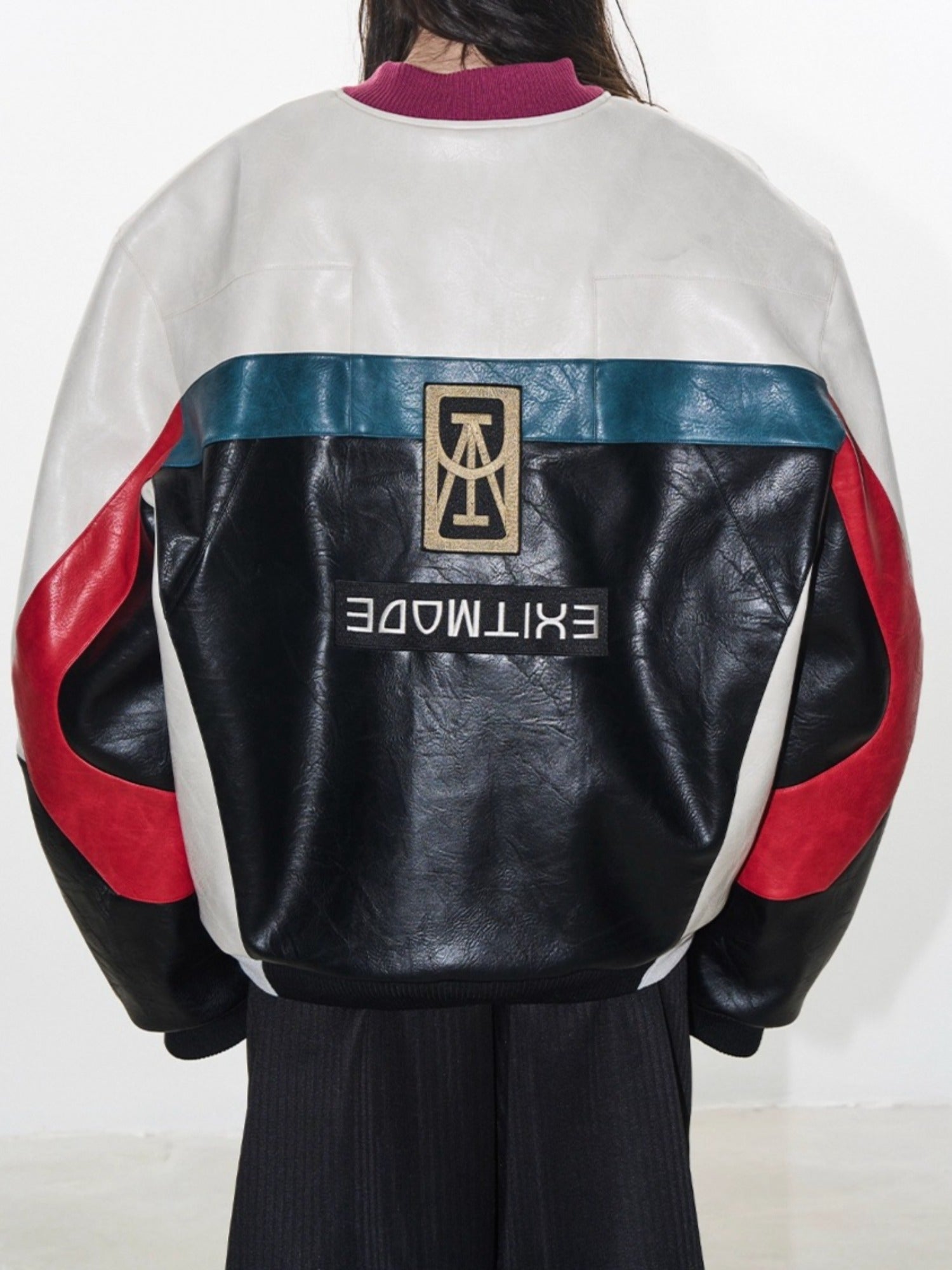 Color-Block Embroidered Moto Padded Jacket