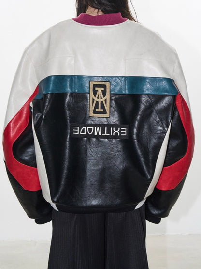 Color-Block Embroidered Moto Padded Jacket
