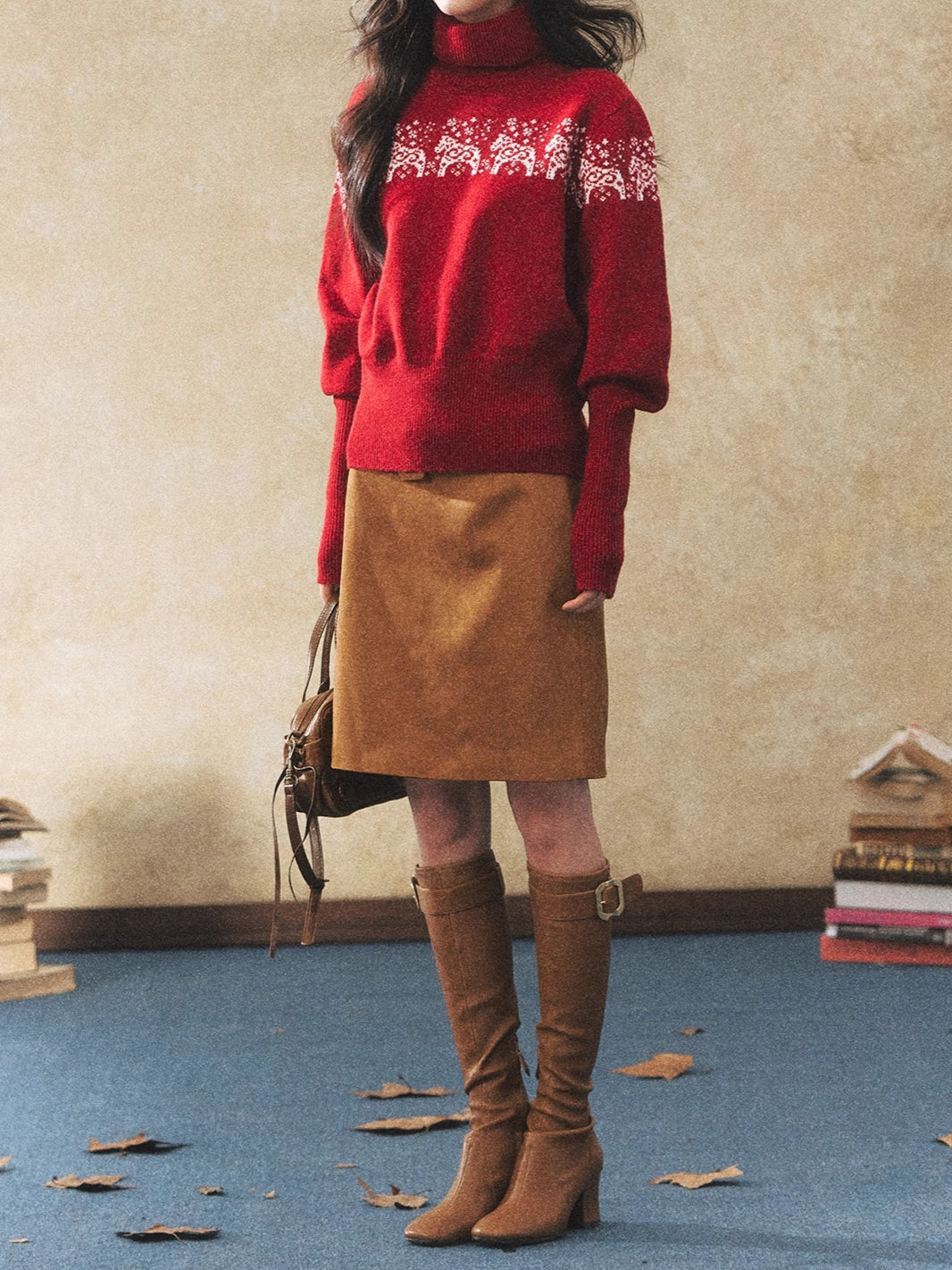 Vintage Faux Suede Midi Skirt