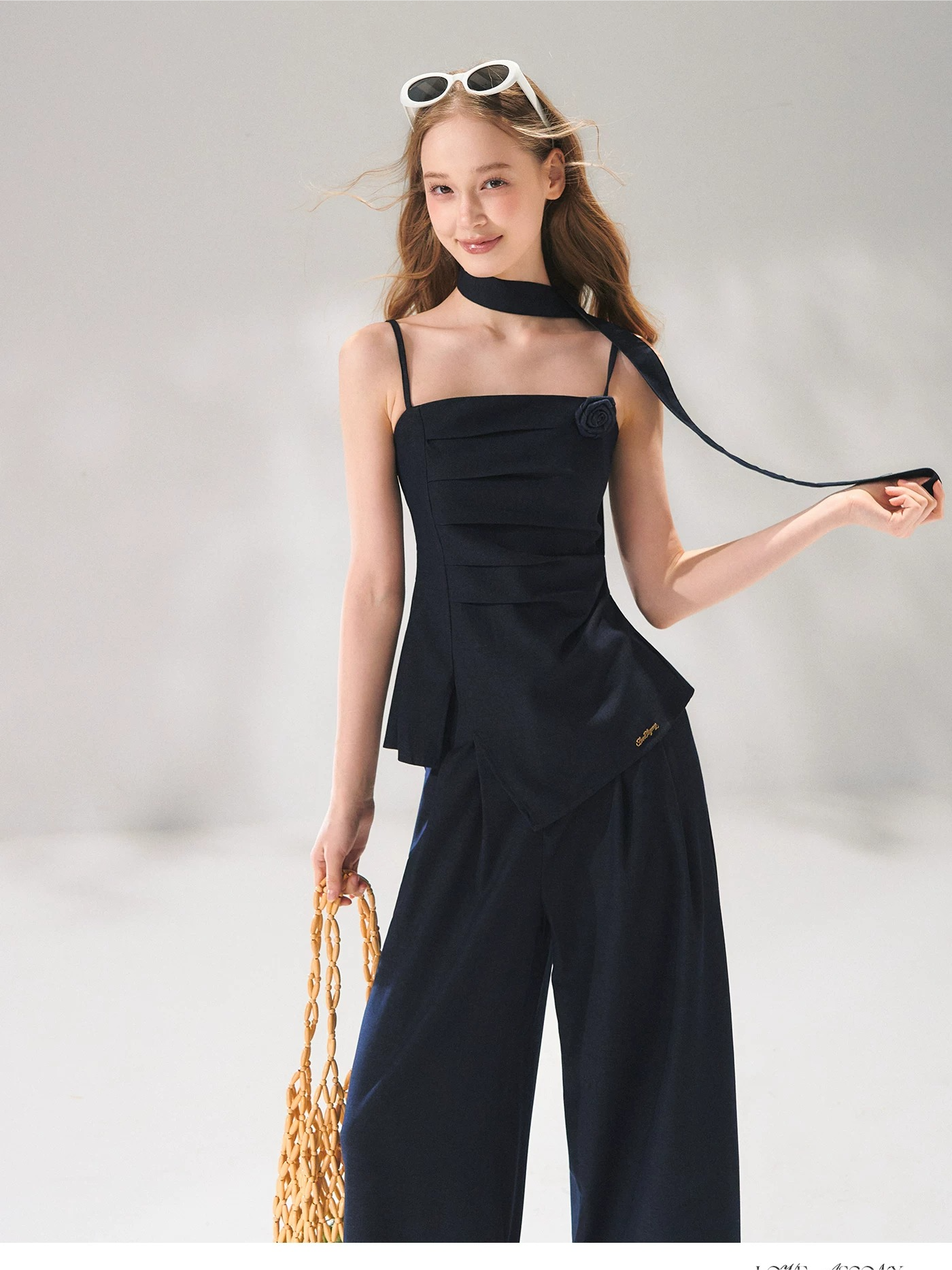 Denim-Inspired Camisole &amp; Wide-Leg Pants Set