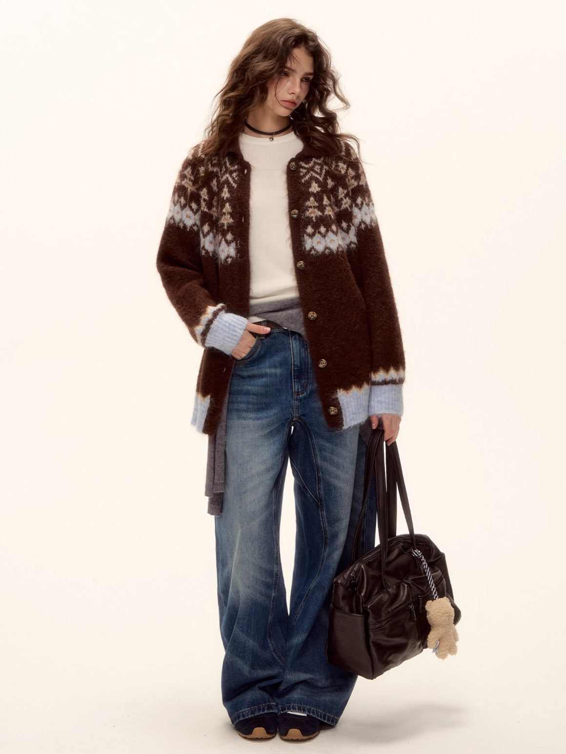 Wool Blend Fair Isle Button-Up Cardigan