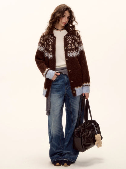 Wool Blend Fair Isle Button-Up Cardigan