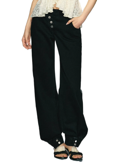 Asymmetric Placket Straight-Leg Denim Trousers