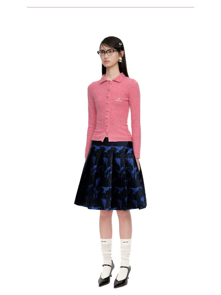Collared Wool-Blend Fitted Knit Cardigan